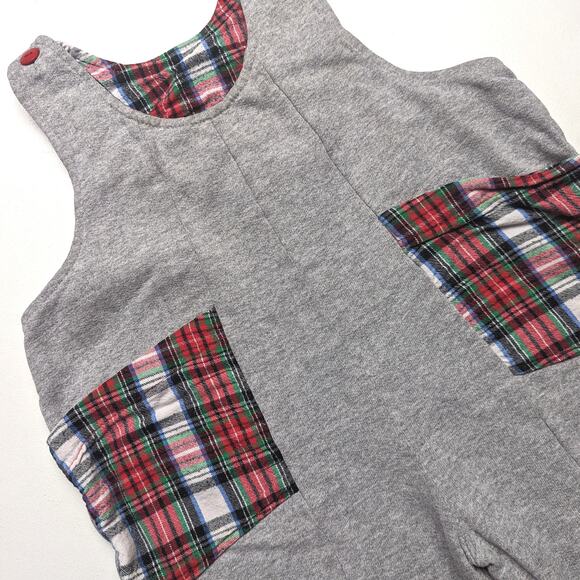 Vintage Jumpsuit Boys Size 18-24m Gray Red Plaid Romper - Picture 2 of 8
